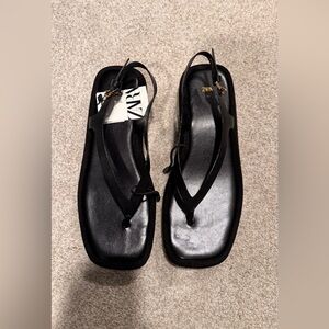 ZARA Black Minimal Thong Sandals | Ankle Strap | Size 40 | NWT